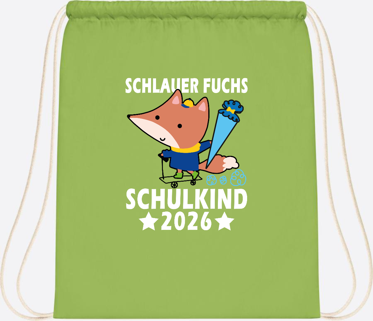 Turnbeutel Schulkind 2026 – Schlauer Fuchs personalisiert - Lime Green
