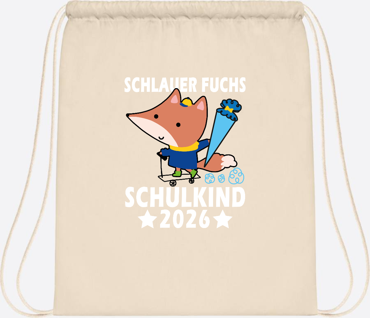 Turnbeutel Schulkind 2026 – Schlauer Fuchs personalisiert - Natural