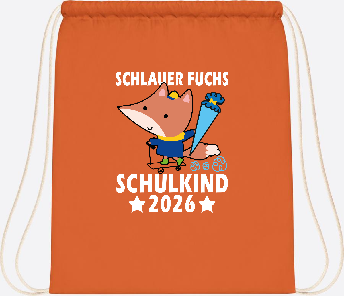 Turnbeutel Schulkind 2026 – Schlauer Fuchs personalisiert - Orange