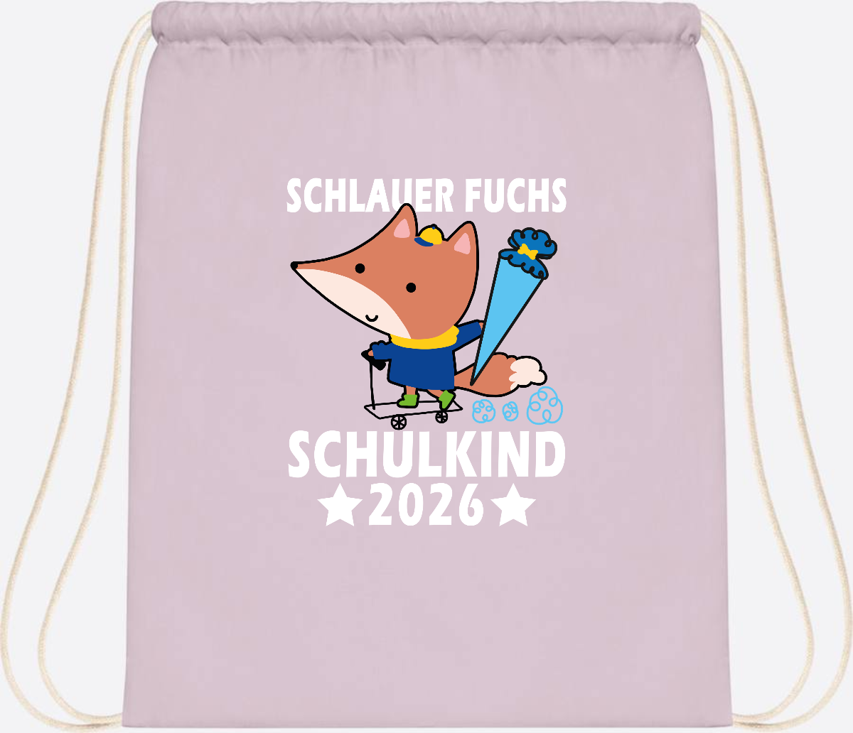 Turnbeutel Schulkind 2026 – Schlauer Fuchs personalisiert - Pastel Pink/White
