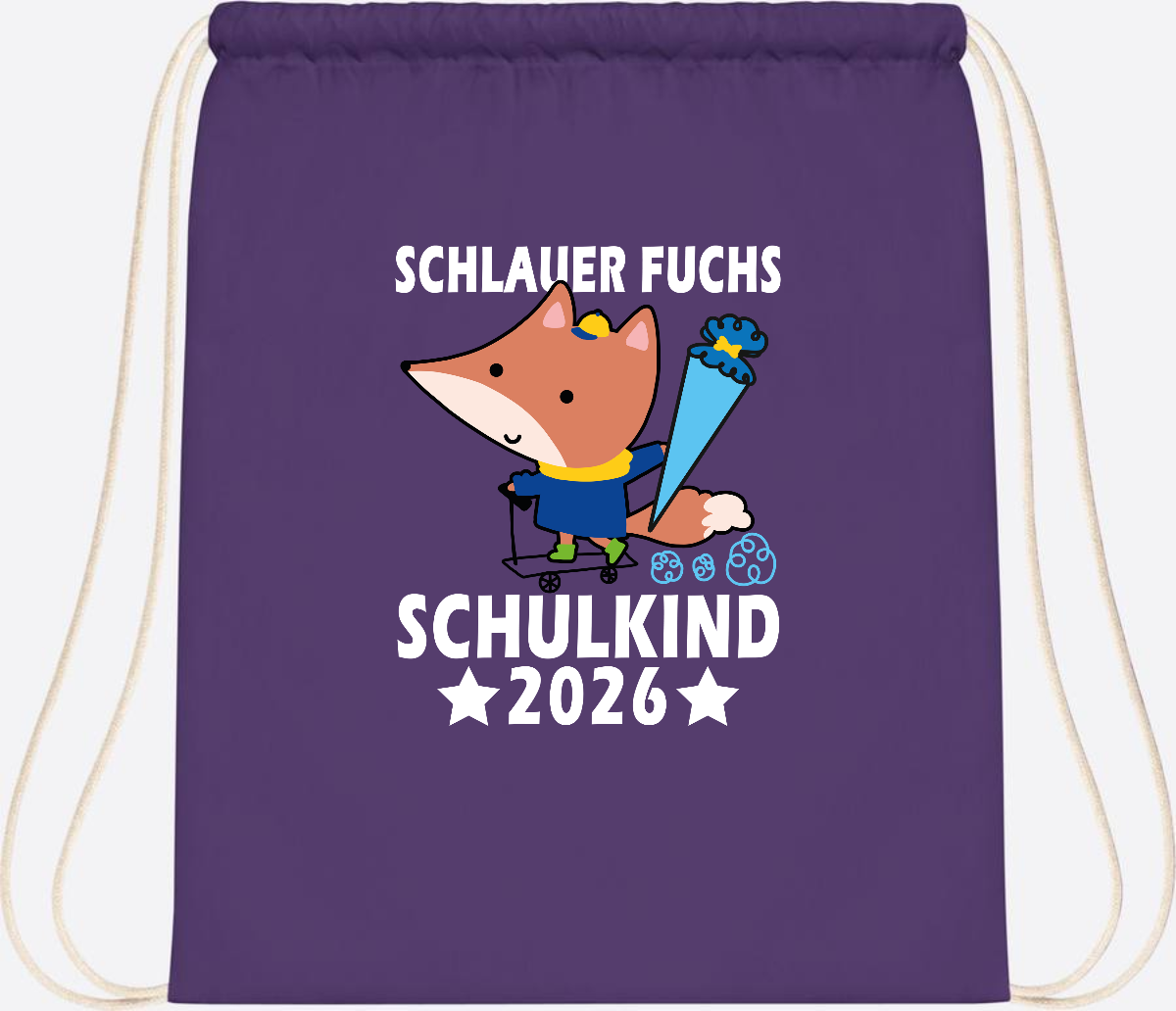 Turnbeutel Schulkind 2026 – Schlauer Fuchs personalisiert - Purple