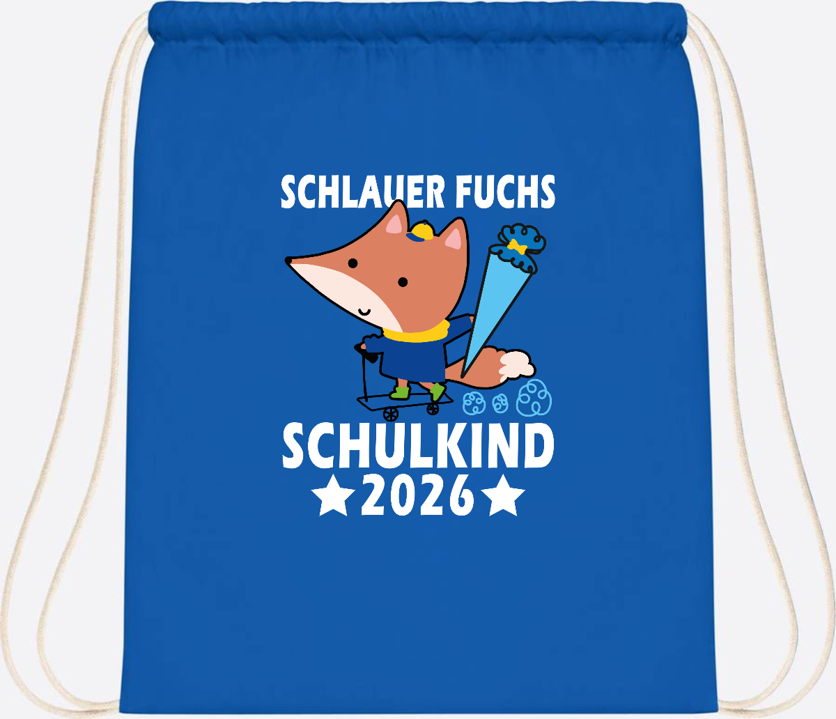 Turnbeutel Schulkind 2026 – Schlauer Fuchs personalisiert - Sapphire Blue