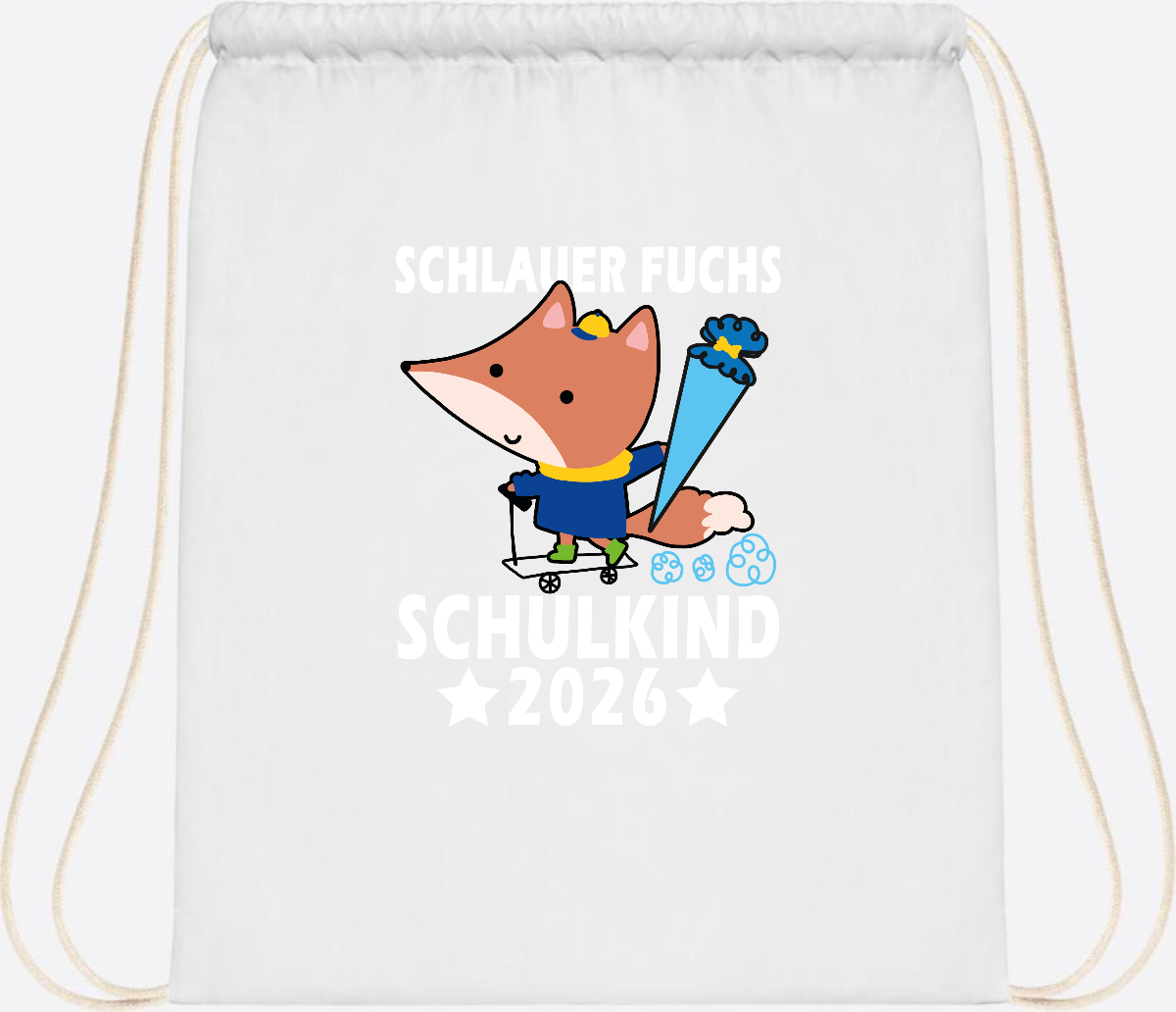 Turnbeutel Schulkind 2026 – Schlauer Fuchs personalisiert - White