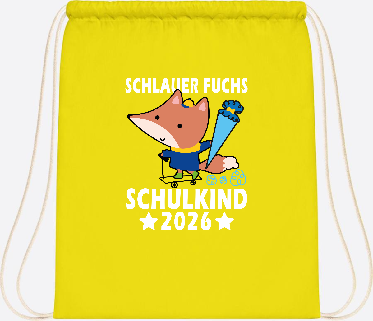 Turnbeutel Schulkind 2026 – Schlauer Fuchs personalisiert - Yellow