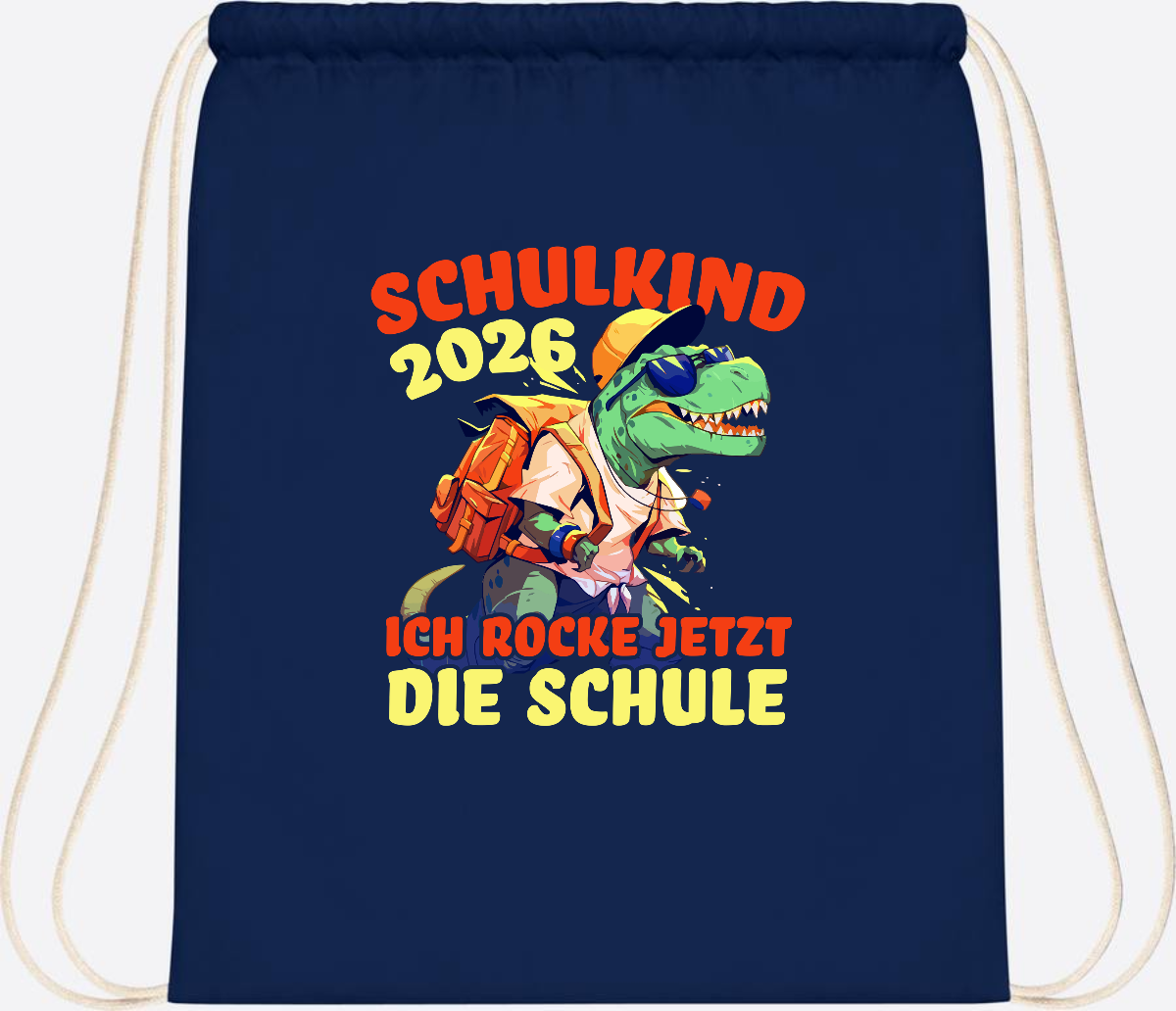 Turnbeutel Schulkind 2026: T-Rex Ich rocke die Schule - French Navy