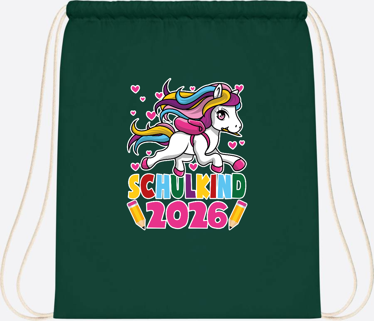 Turnbeutel Schulkind 2026 – Zauberhaftes Einhorn mit Name - Bottle Green