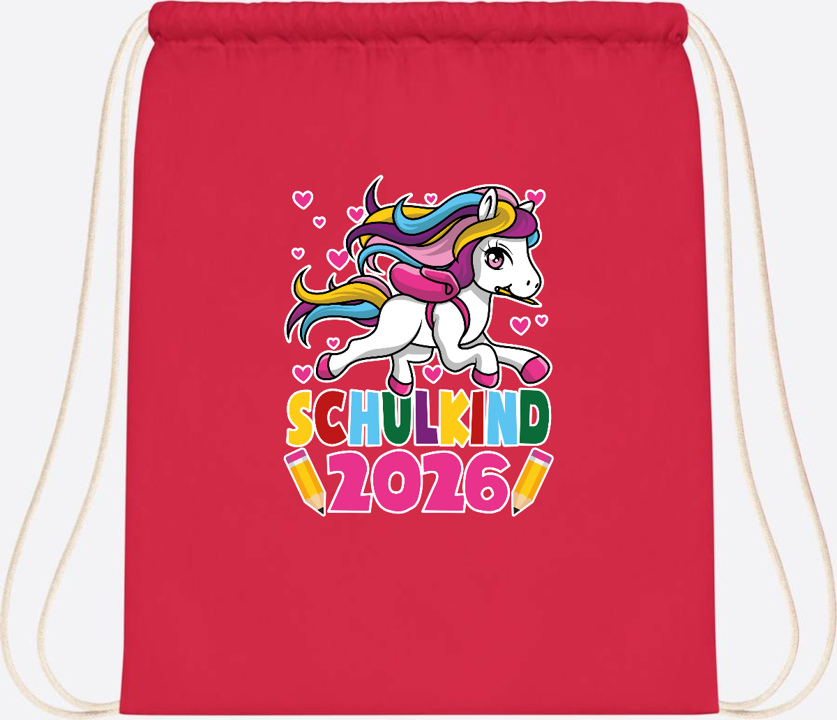 Turnbeutel Schulkind 2026 – Zauberhaftes Einhorn mit Name - Bright Red