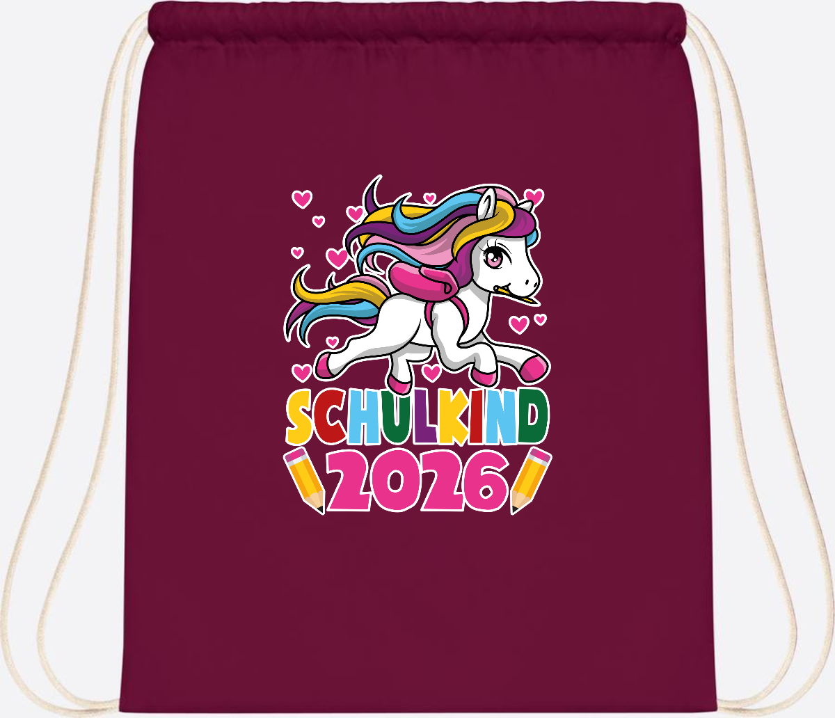 Turnbeutel Schulkind 2026 – Zauberhaftes Einhorn mit Name - Burgundy