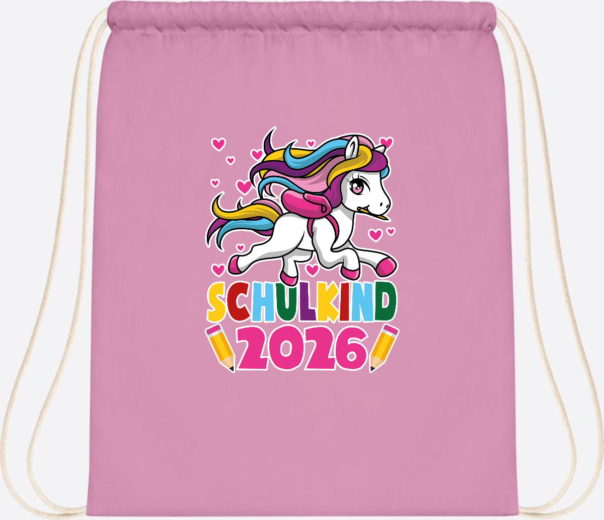Turnbeutel Schulkind 2026 – Zauberhaftes Einhorn mit Name - Classic Pink/White