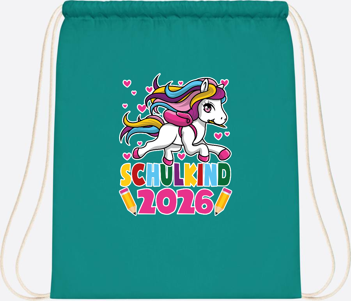 Turnbeutel Schulkind 2026 – Zauberhaftes Einhorn mit Name - Emerald