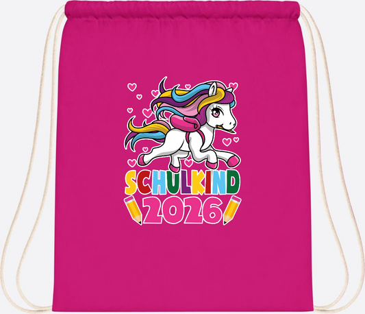 Turnbeutel Schulkind 2026 – Zauberhaftes Einhorn mit Name - Fuchsia
