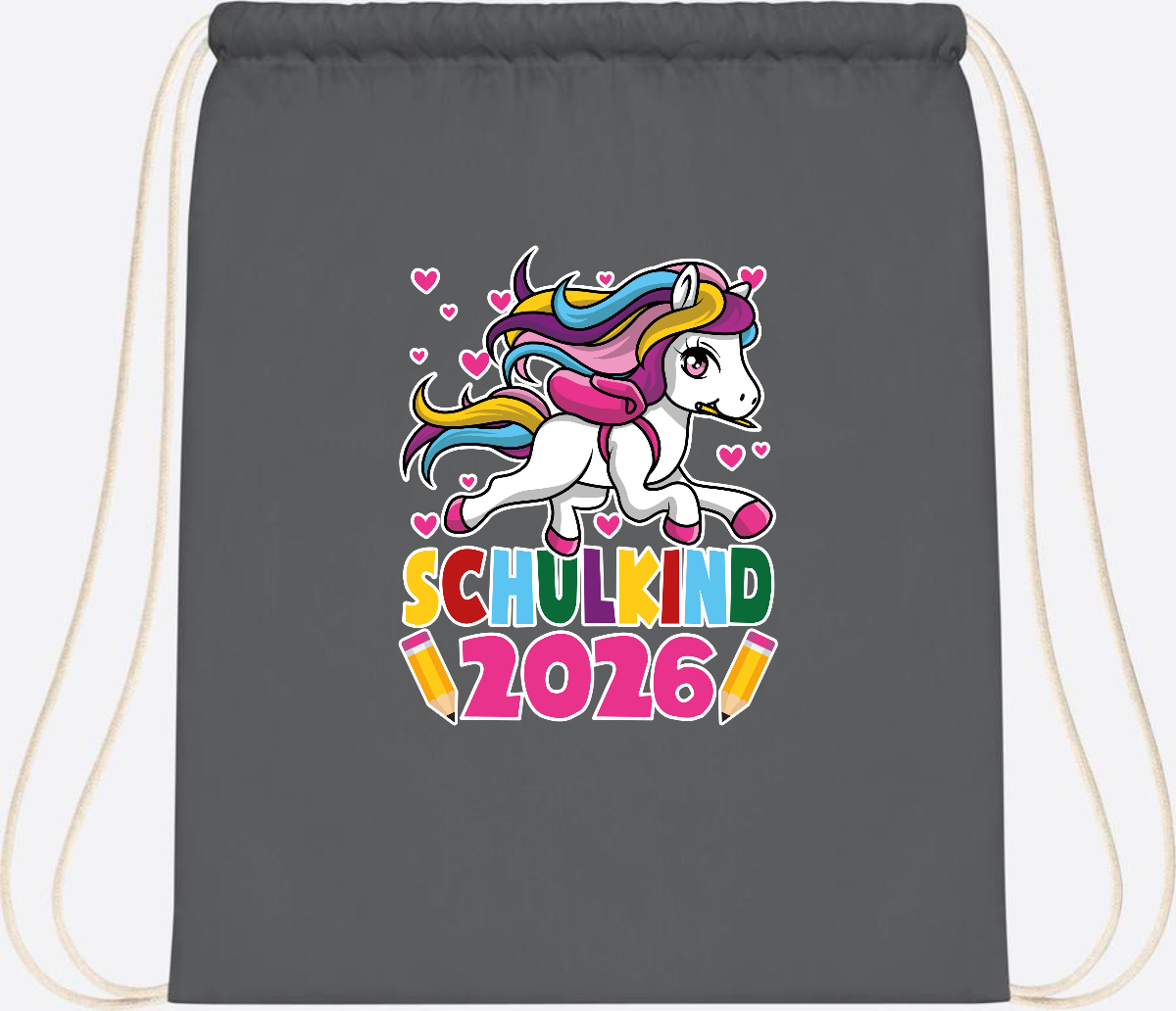 Turnbeutel Schulkind 2026 – Zauberhaftes Einhorn mit Name - Graphite Grey