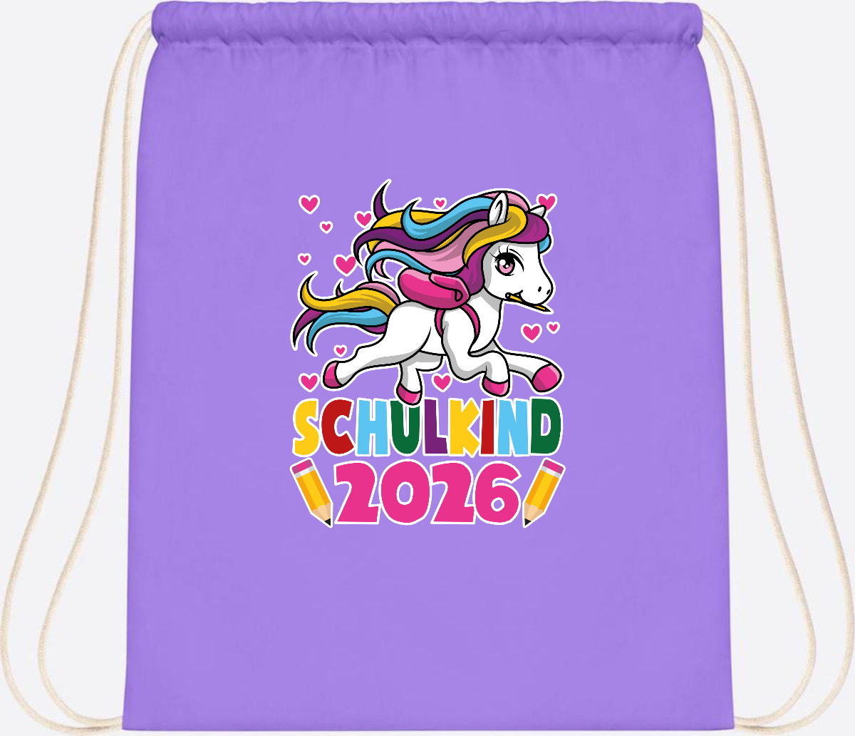 Turnbeutel Schulkind 2026 – Zauberhaftes Einhorn mit Name - Lavender/White
