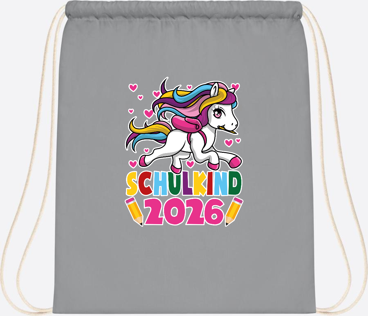 Turnbeutel Schulkind 2026 – Zauberhaftes Einhorn mit Name - Light Grey