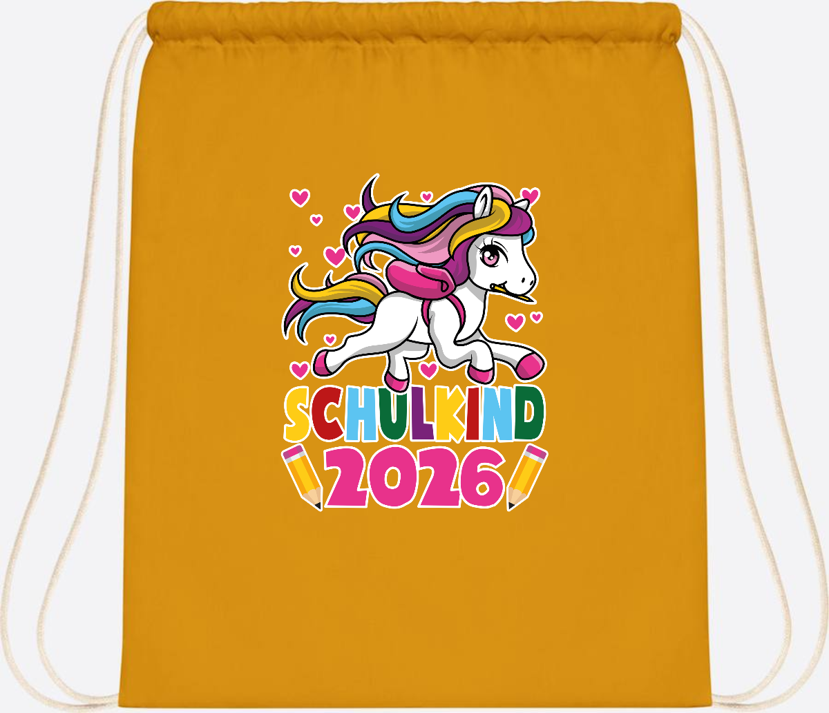 Turnbeutel Schulkind 2026 – Zauberhaftes Einhorn mit Name - Mustard