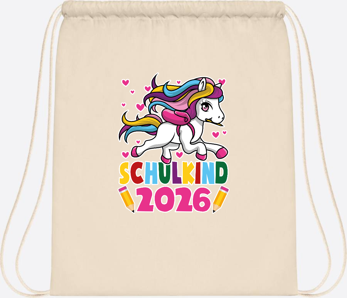 Turnbeutel Schulkind 2026 – Zauberhaftes Einhorn mit Name - Natural