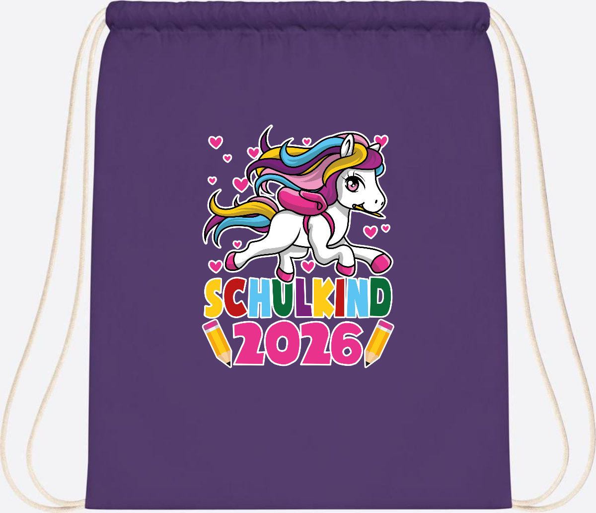Turnbeutel Schulkind 2026 – Zauberhaftes Einhorn mit Name - Purple