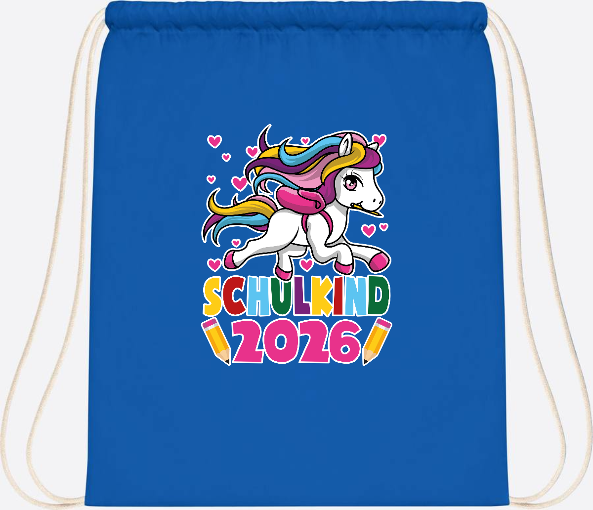 Turnbeutel Schulkind 2026 – Zauberhaftes Einhorn mit Name - Sapphire Blue