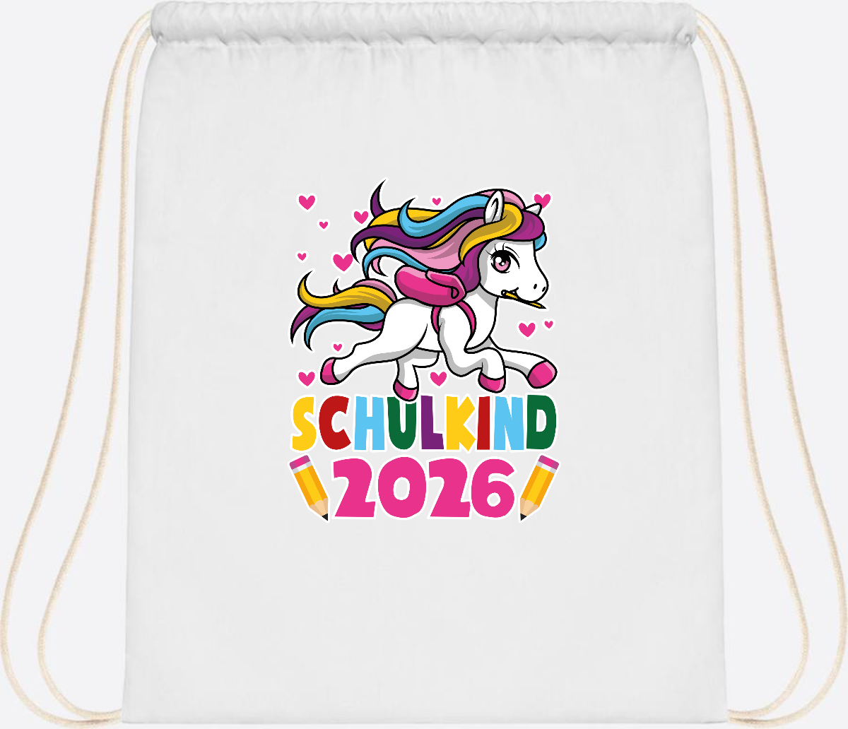 Turnbeutel Schulkind 2026 – Zauberhaftes Einhorn mit Name - White