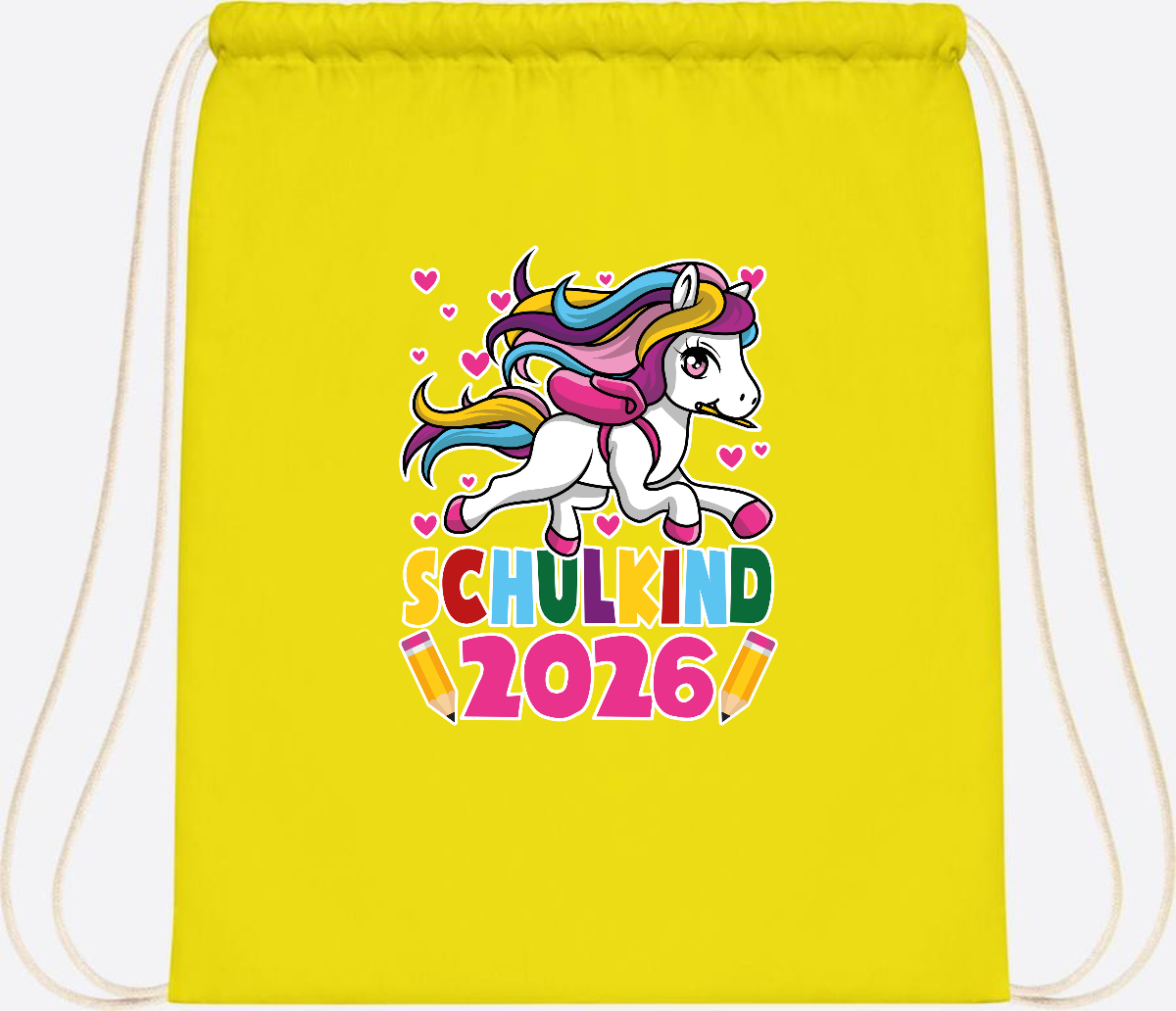 Turnbeutel Schulkind 2026 – Zauberhaftes Einhorn mit Name - Yellow