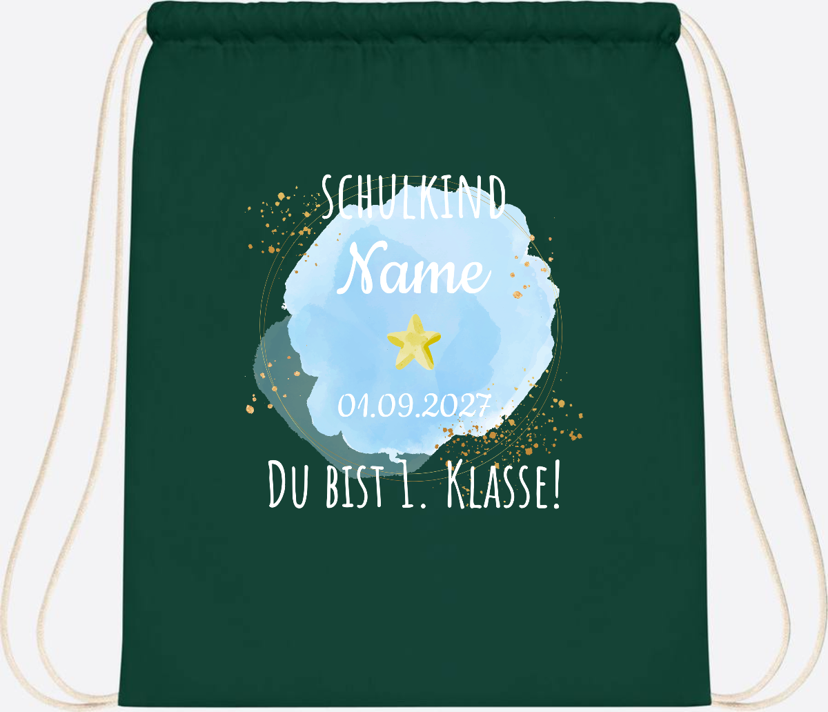 Turnbeutel Schulkind „Du bist erste Klasse“ mit Namen - Bottle Green