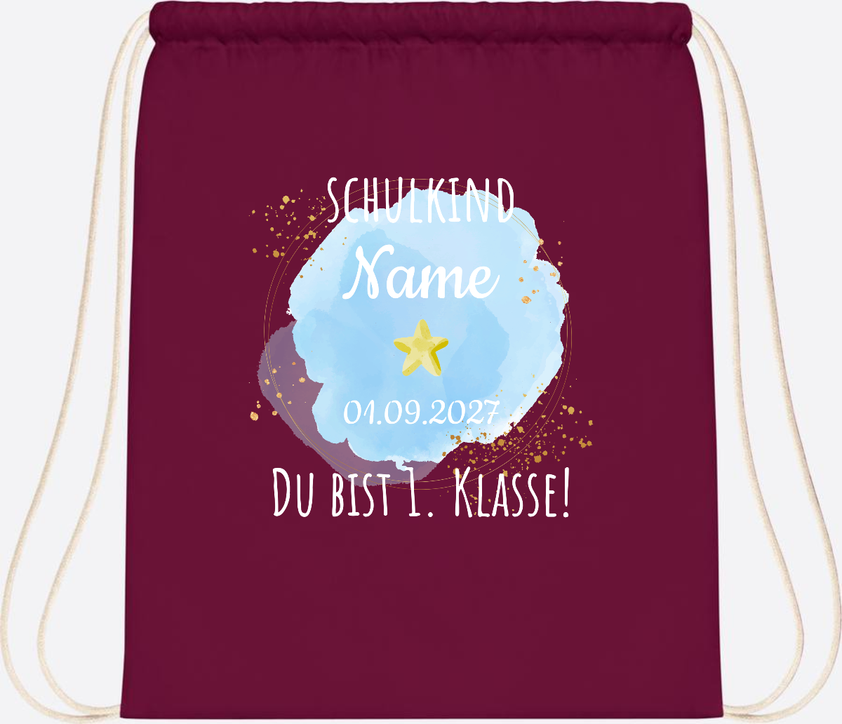Turnbeutel Schulkind „Du bist erste Klasse“ mit Namen - Burgundy