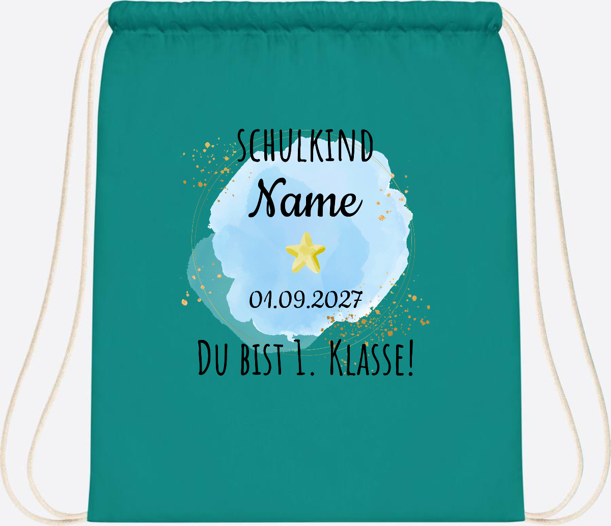 Turnbeutel Schulkind „Du bist erste Klasse“ mit Namen - Emerald