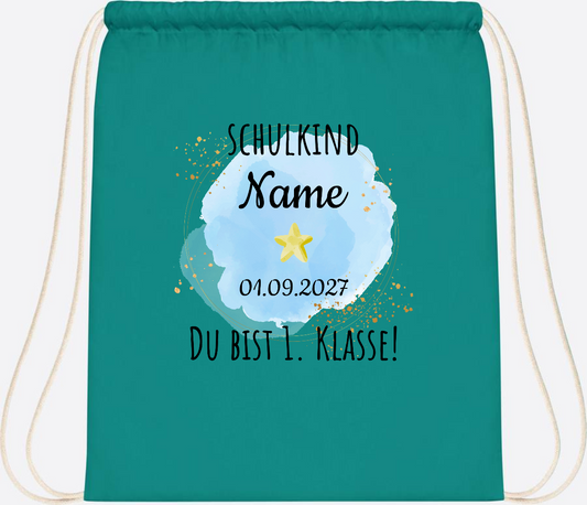 Turnbeutel Schulkind „Du bist erste Klasse“ mit Namen - Emerald
