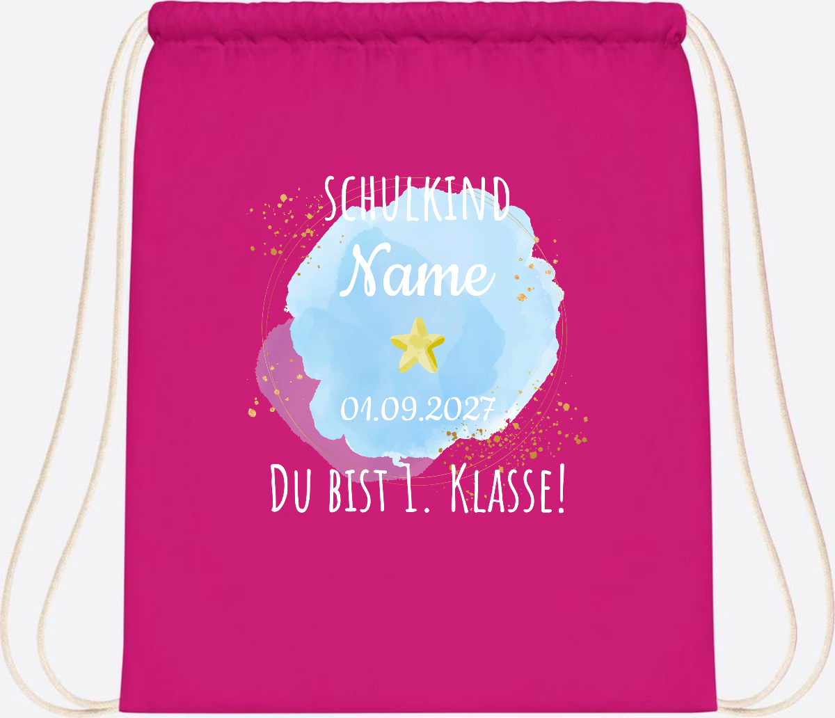 Turnbeutel Schulkind „Du bist erste Klasse“ mit Namen - Fuchsia