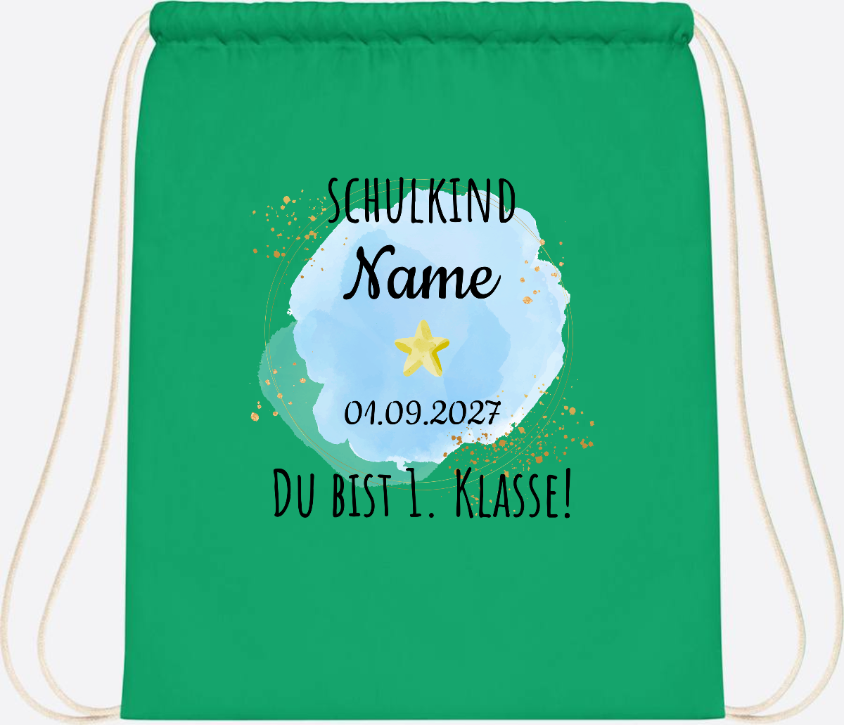 Turnbeutel Schulkind „Du bist erste Klasse“ mit Namen - Kelly Green