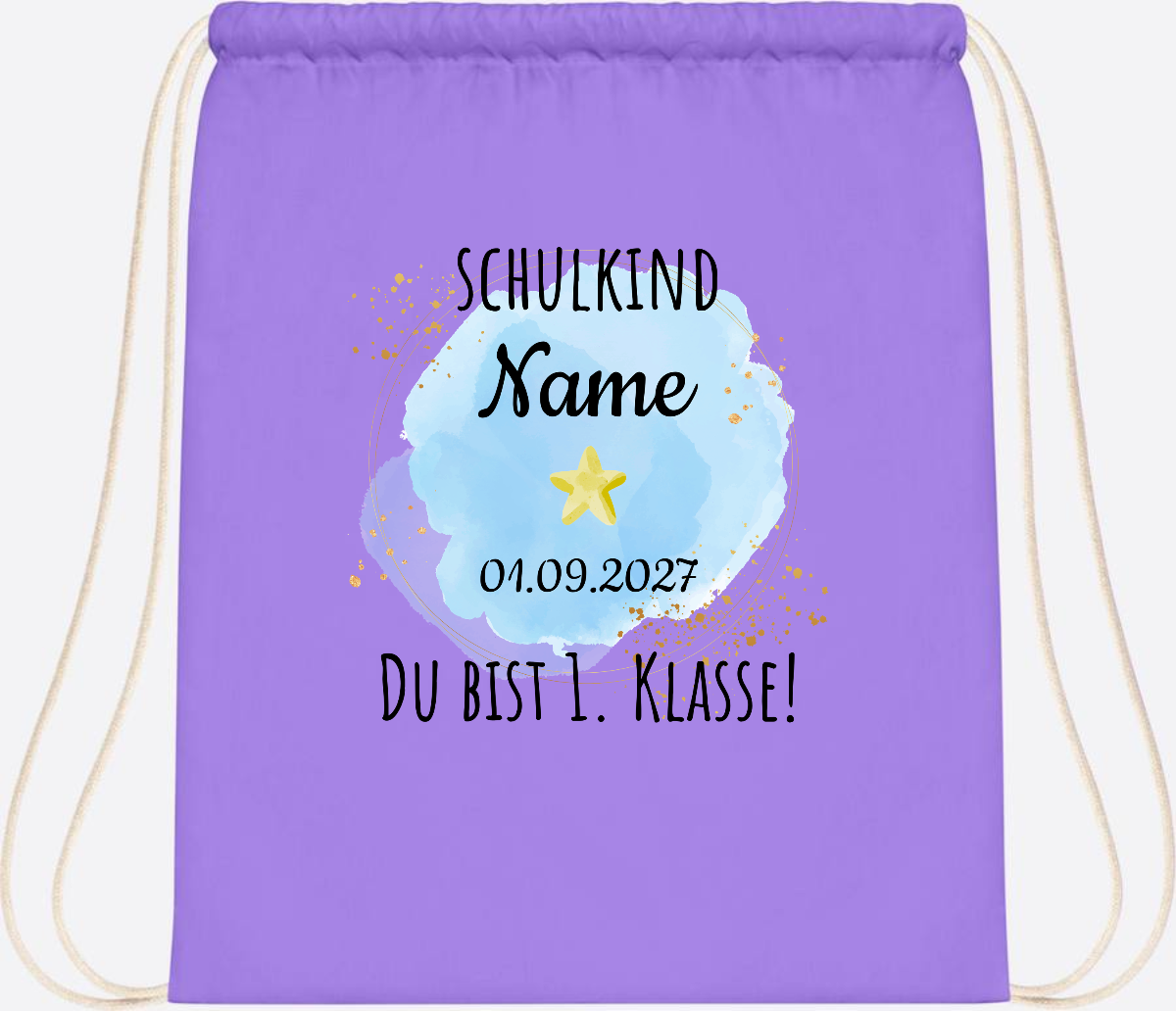 Turnbeutel Schulkind „Du bist erste Klasse“ mit Namen - Lavender/White