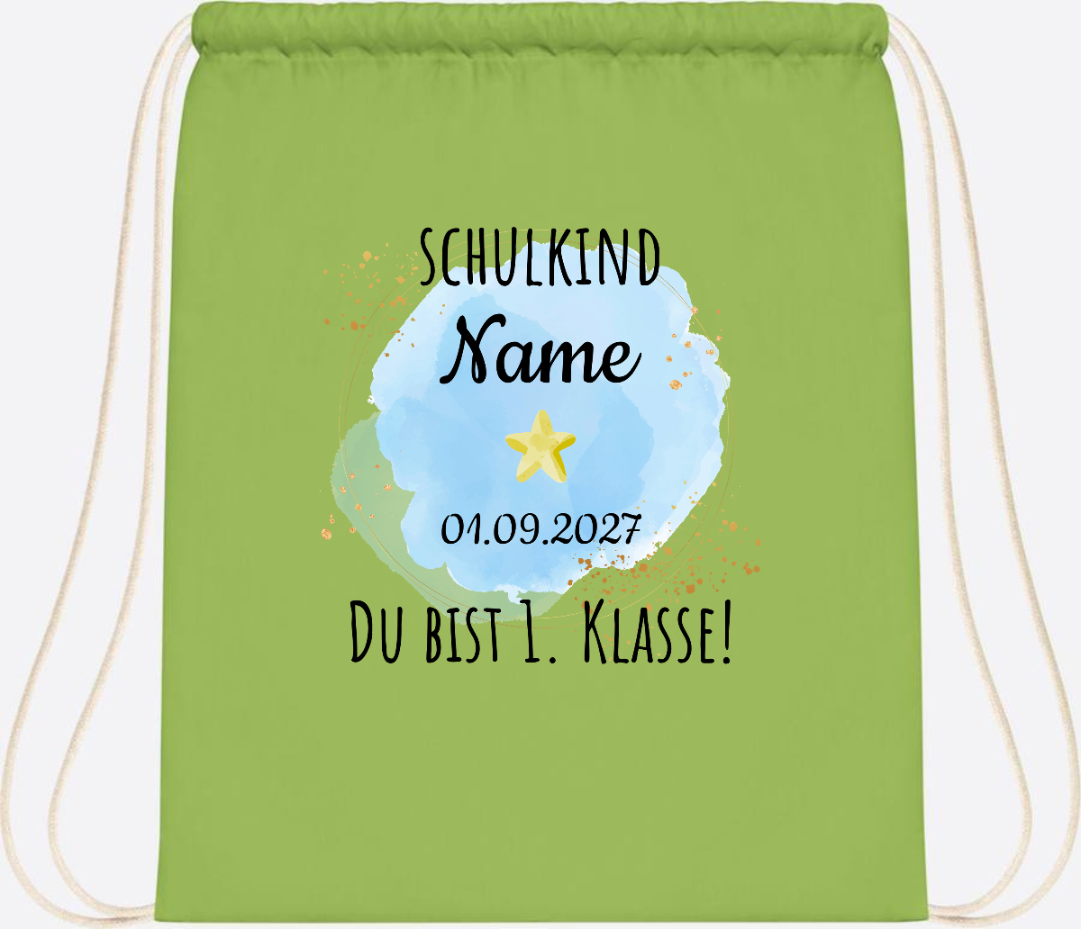 Turnbeutel Schulkind „Du bist erste Klasse“ mit Namen - Lime Green