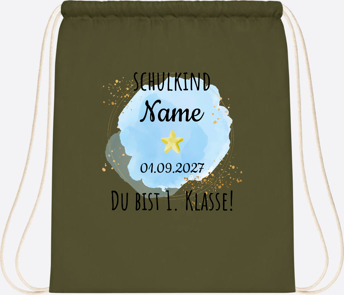 Turnbeutel Schulkind „Du bist erste Klasse“ mit Namen - Olive Green