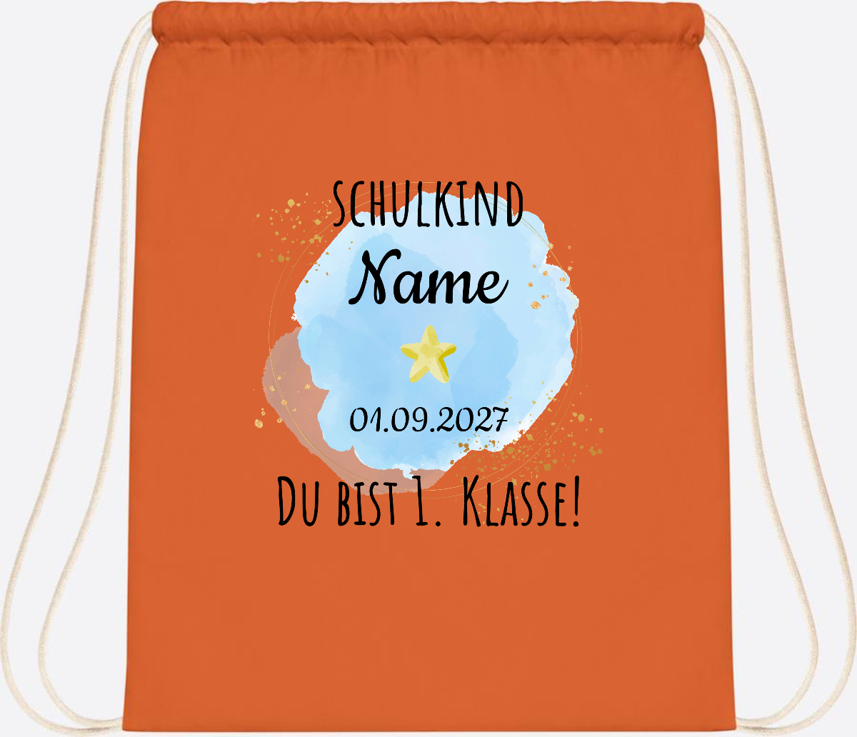 Turnbeutel Schulkind „Du bist erste Klasse“ mit Namen - Orange