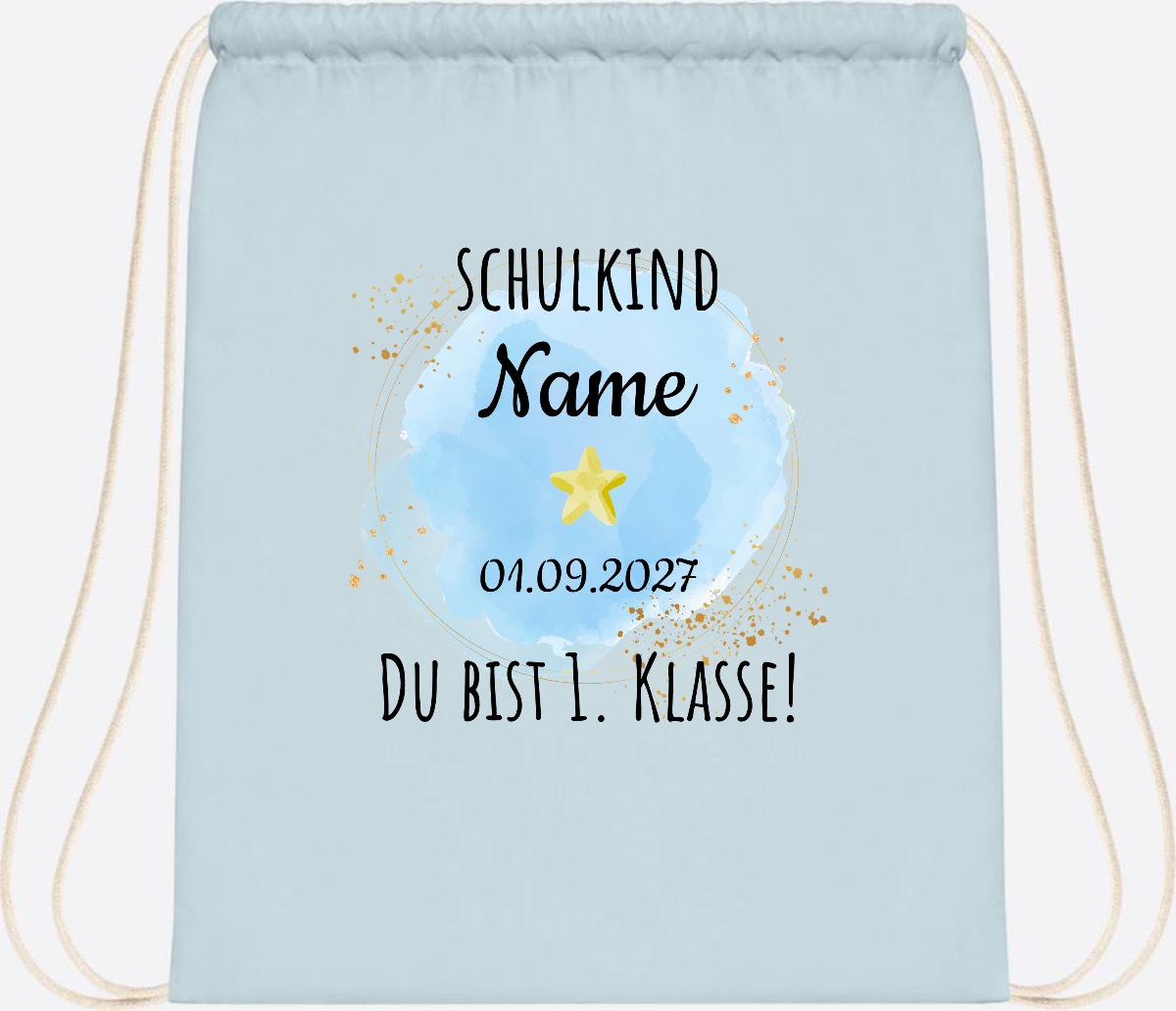 Turnbeutel Schulkind „Du bist erste Klasse“ mit Namen - Pastel Blue/White