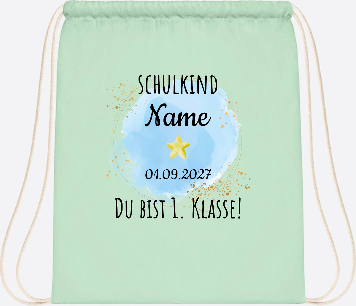 Turnbeutel Schulkind „Du bist erste Klasse“ mit Namen - Pastel Mint/White