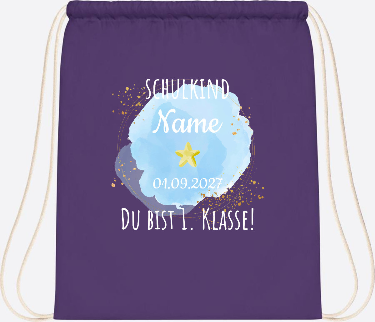 Turnbeutel Schulkind „Du bist erste Klasse“ mit Namen - Purple