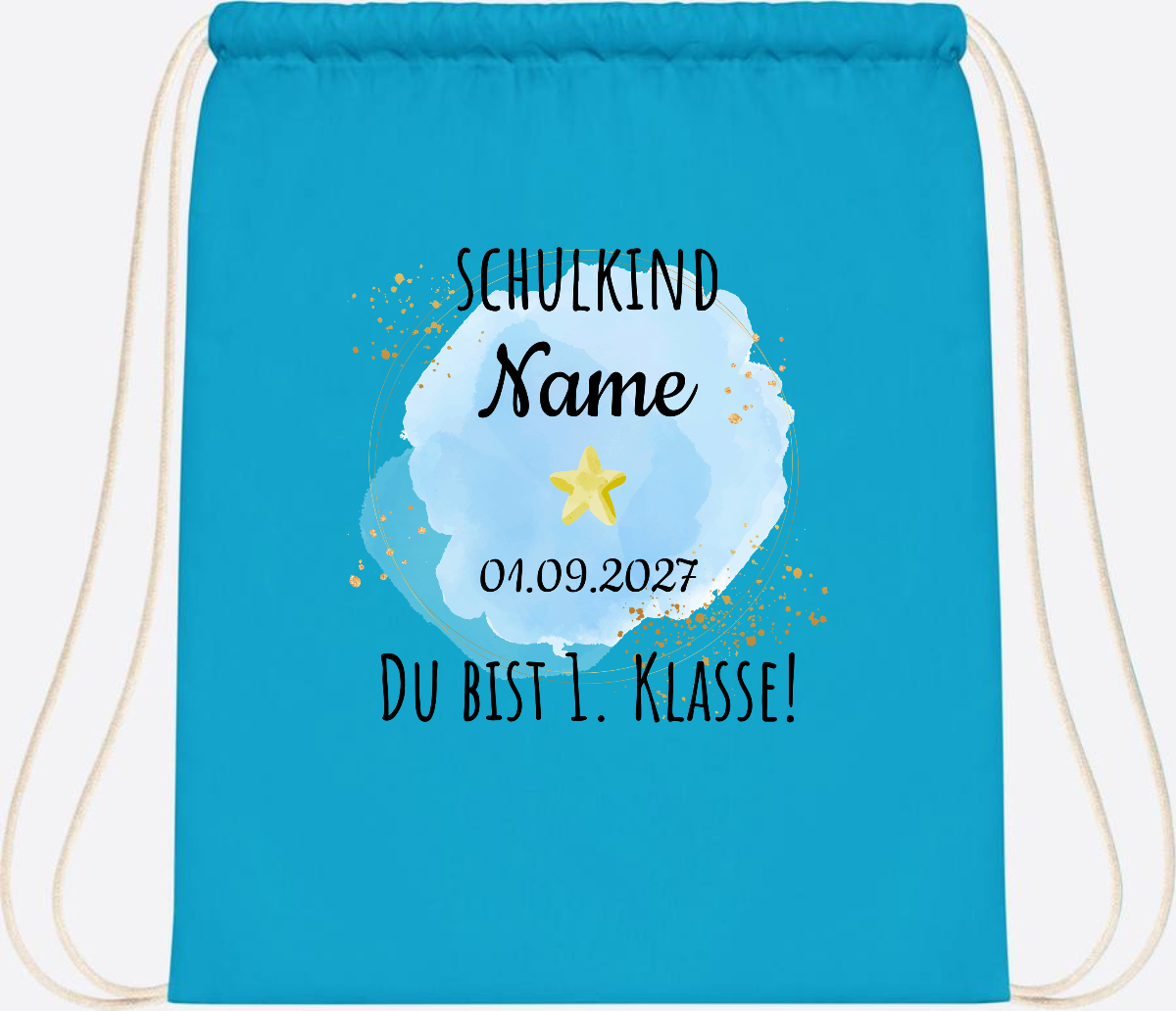 Turnbeutel Schulkind „Du bist erste Klasse“ mit Namen - Surf Blue