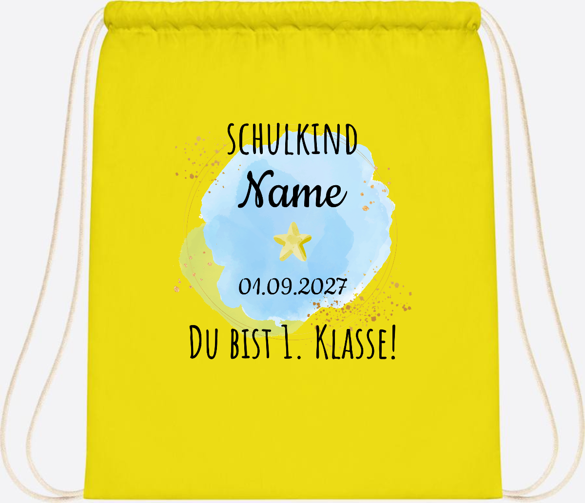 Turnbeutel Schulkind „Du bist erste Klasse“ mit Namen - Yellow
