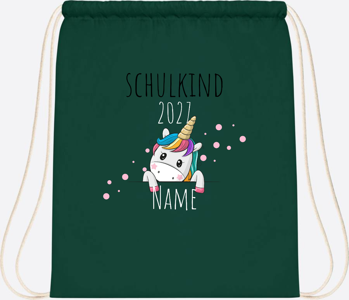 Turnbeutel Schulkind Einhorn – Personalisiert mit Name - Bottle Green