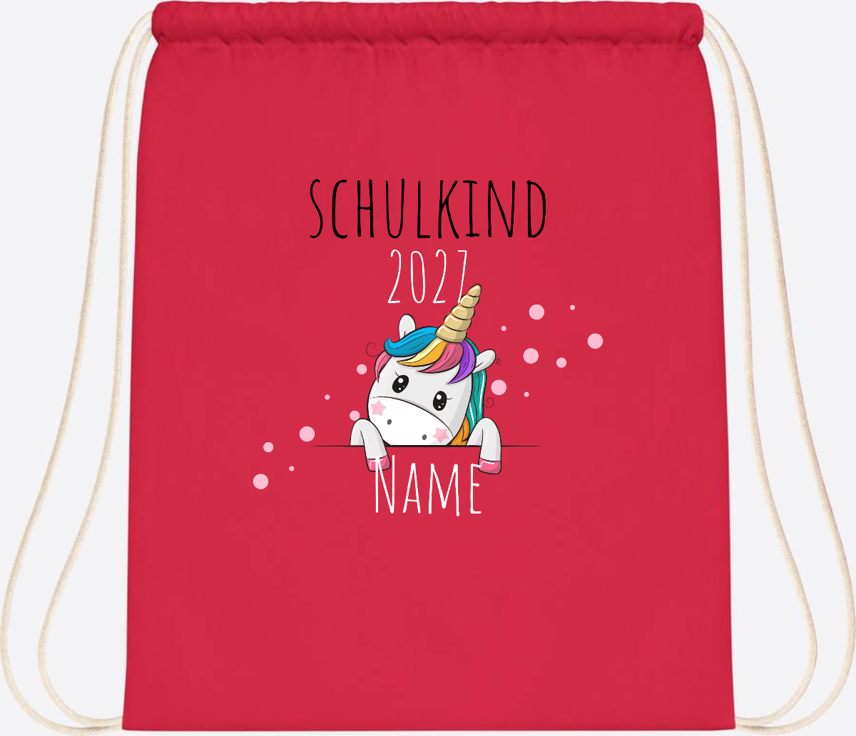Turnbeutel Schulkind Einhorn – Personalisiert mit Name - Bright Red