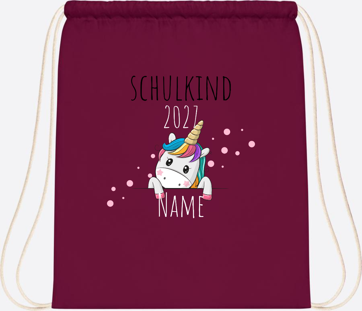 Turnbeutel Schulkind Einhorn – Personalisiert mit Name - Burgundy