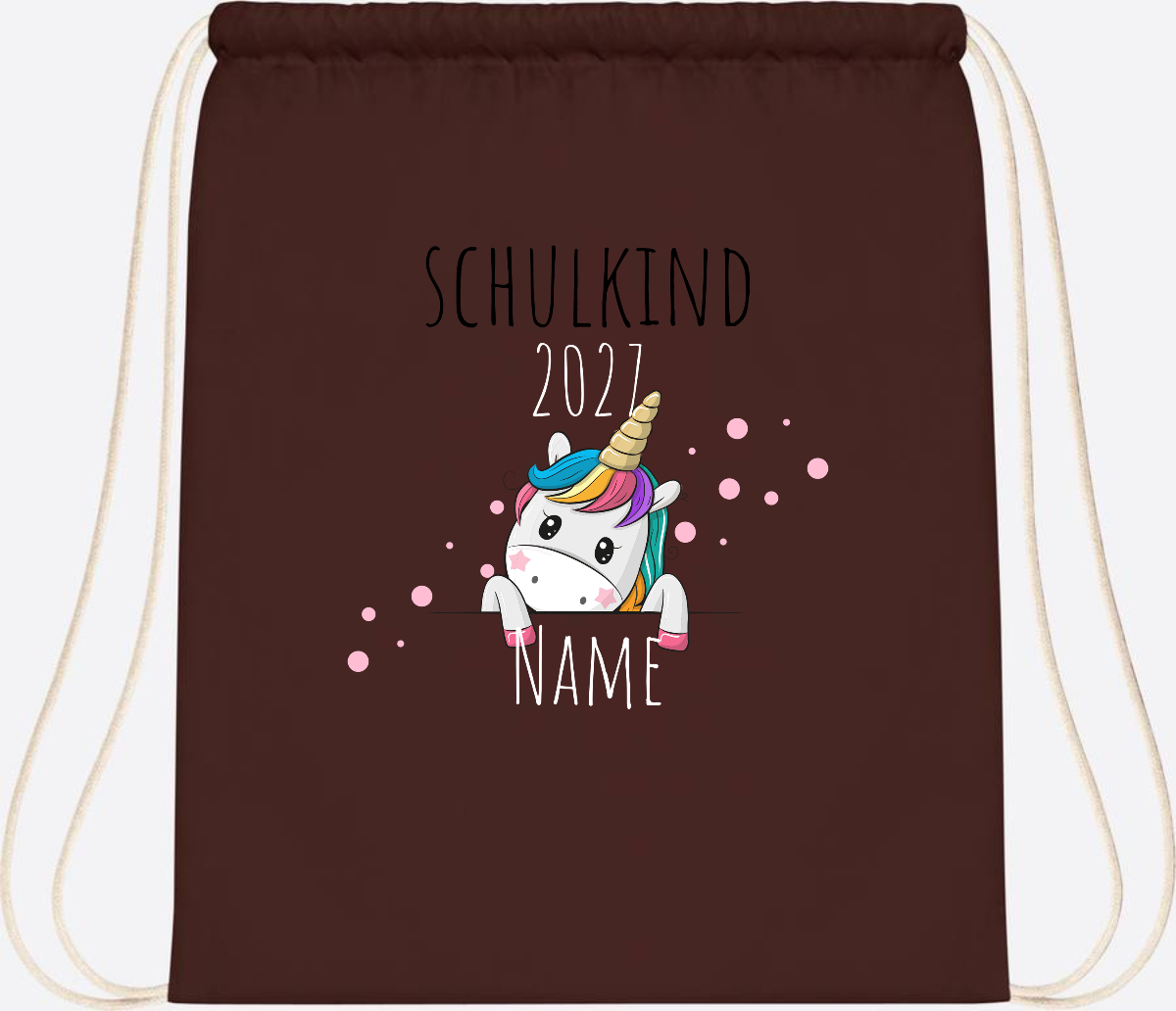 Turnbeutel Schulkind Einhorn – Personalisiert mit Name - Chocolate