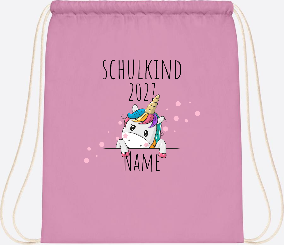 Turnbeutel Schulkind Einhorn – Personalisiert mit Name - Classic Pink/White