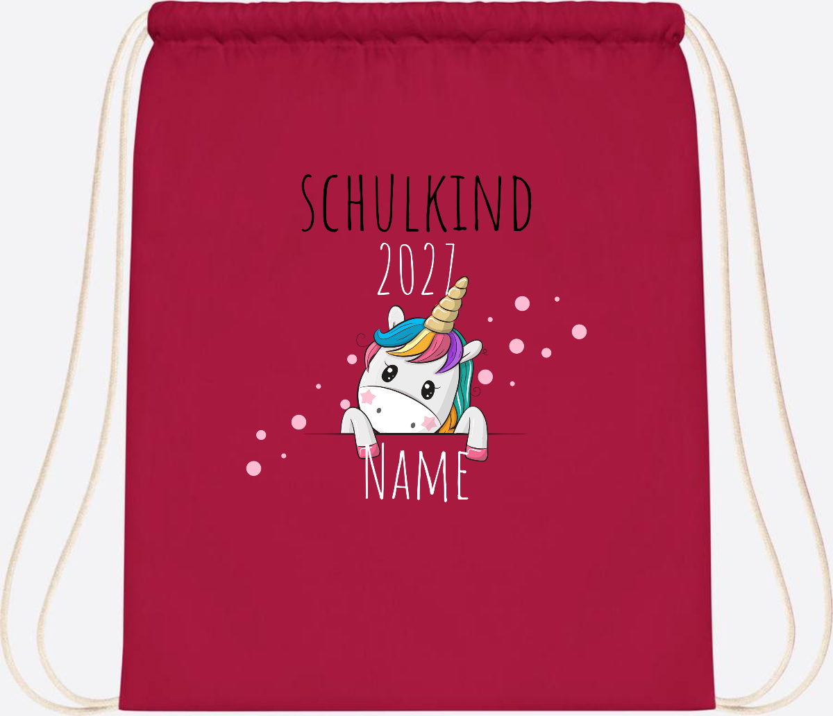 Turnbeutel Schulkind Einhorn – Personalisiert mit Name - Classic Red