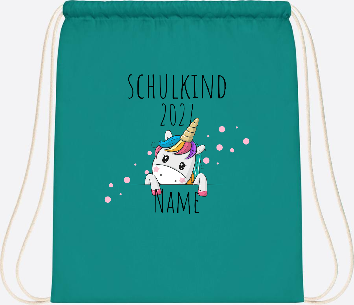 Turnbeutel Schulkind Einhorn – Personalisiert mit Name - Emerald