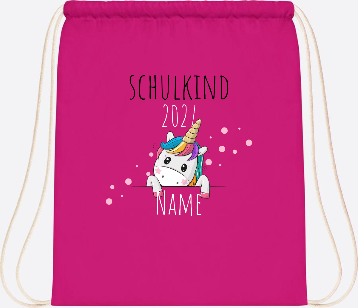 Turnbeutel Schulkind Einhorn – Personalisiert mit Name - Fuchsia