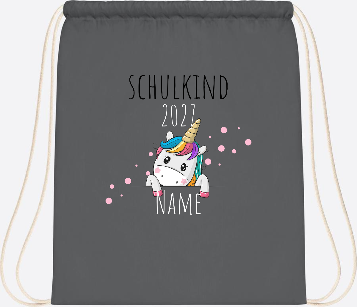 Turnbeutel Schulkind Einhorn – Personalisiert mit Name - Graphite Grey