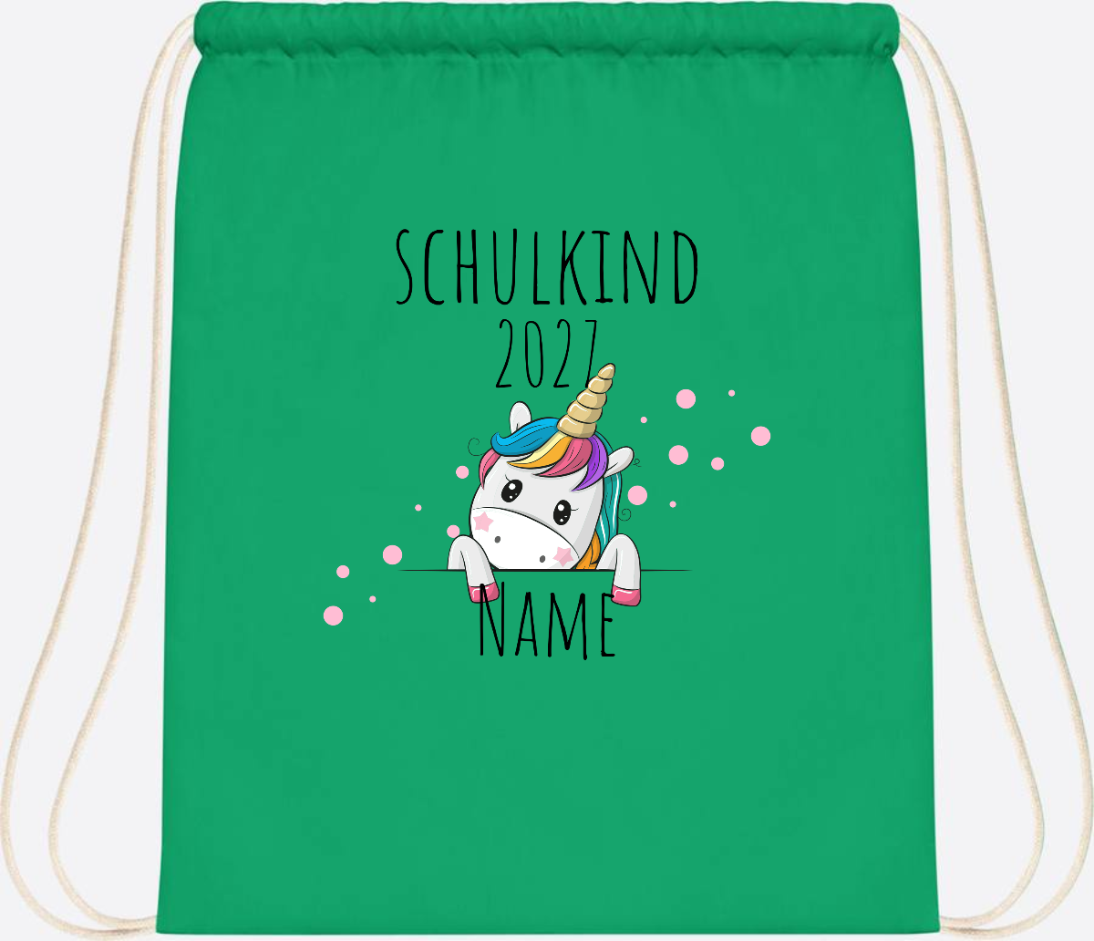 Turnbeutel Schulkind Einhorn – Personalisiert mit Name - Kelly Green