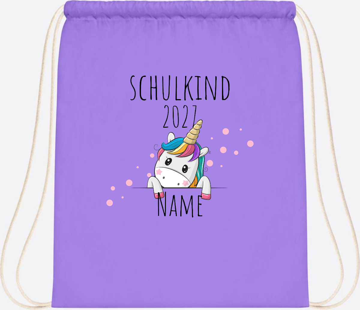 Turnbeutel Schulkind Einhorn – Personalisiert mit Name - Lavender/White
